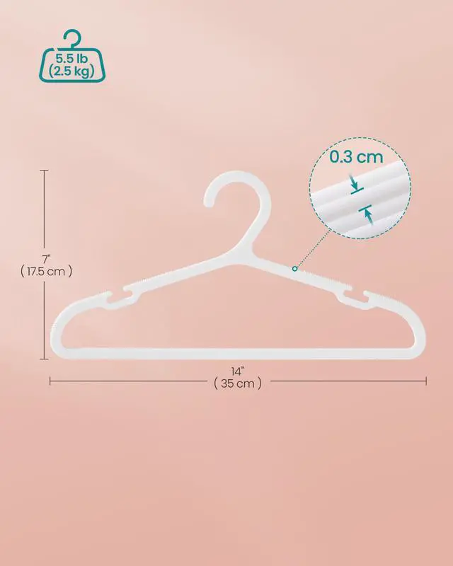 Alt view image 6 of 6 - Kids Hangers 60 Pack, Plastic Baby Hangers for Closet, 14 x 7 Inches, for Children Aged 7-12 Years, Space-Saving, Non-Slip, Cloud White UCRP090W01