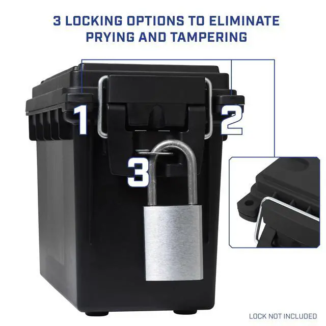 Alt view image 5 of 7 - 12629 Ammo Box Made in USA, Stackable Lockable Ammo Storage Box | Lockable Storage Box, Water and Dust Resistant Dry Box, Secures Hunting Gear, Gun Accessories, Supplies, and Bullets