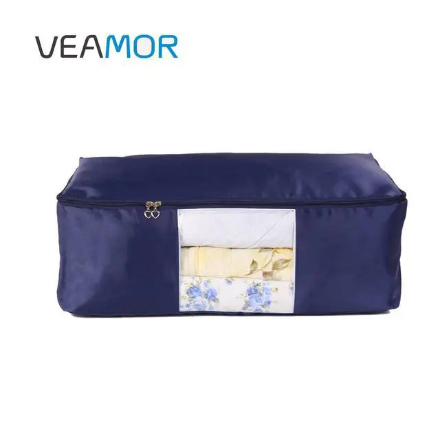 Alt view image 2 of 6 - Blanket Storage Bags Pillow Bedspread Bedding Clothes Organizer Storage Containers With Zippers Breathable and Moistureproof. (Navy blue 2pcs, L)