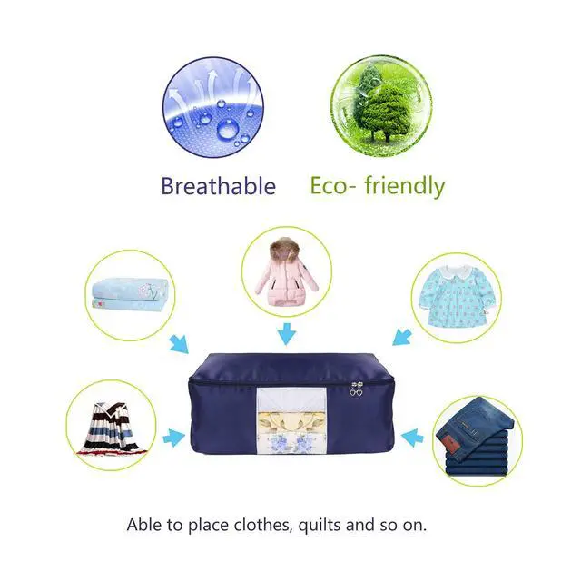 Alt view image 3 of 6 - Blanket Storage Bags Pillow Bedspread Bedding Clothes Organizer Storage Containers With Zippers Breathable and Moistureproof. (Navy blue 2pcs, L)