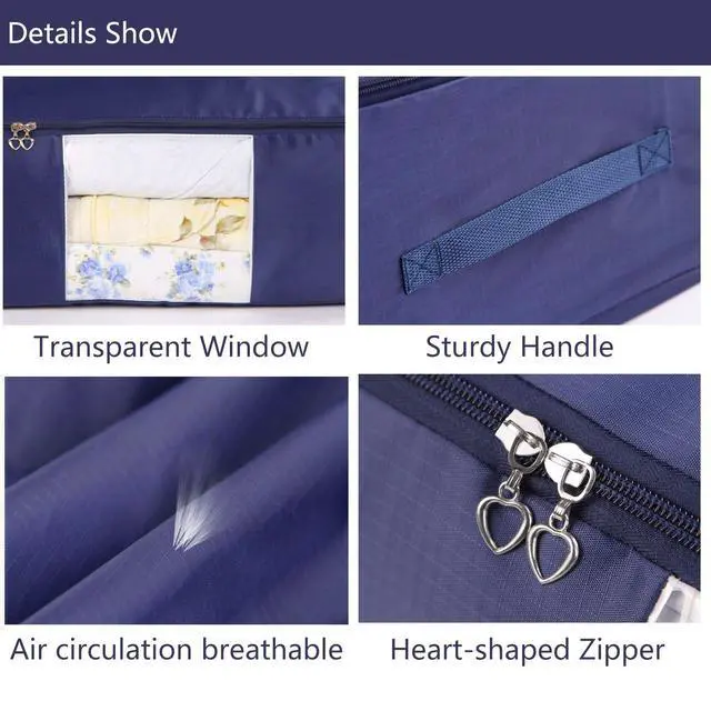 Alt view image 4 of 6 - Blanket Storage Bags Pillow Bedspread Bedding Clothes Organizer Storage Containers With Zippers Breathable and Moistureproof. (Navy blue 2pcs, L)