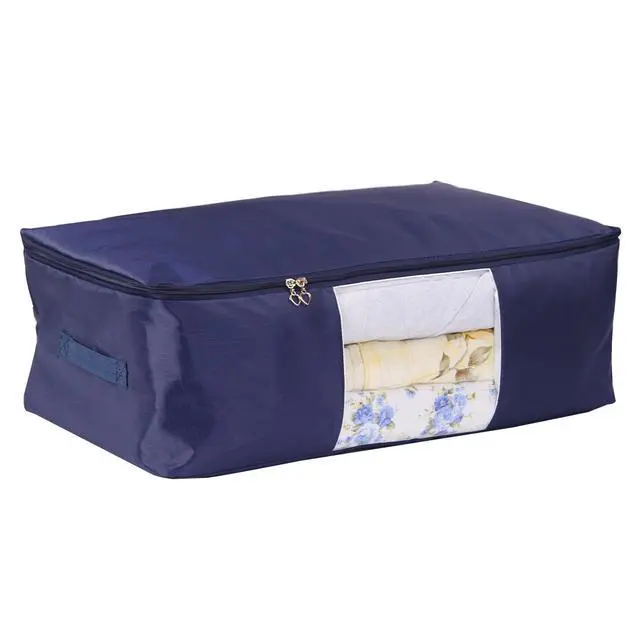 Alt view image 6 of 6 - Blanket Storage Bags Pillow Bedspread Bedding Clothes Organizer Storage Containers With Zippers Breathable and Moistureproof. (Navy blue 2pcs, L)