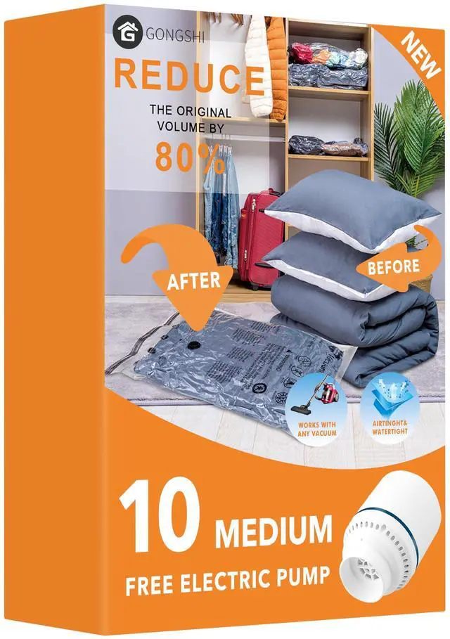 Main image of Vacuum Seal Bags for Clothing Travel & Home Storage, Travel Vacuum Bags with Electric Pump,Space Saver for Blankets, Comforters, Pillows, Clothes,10 Medium