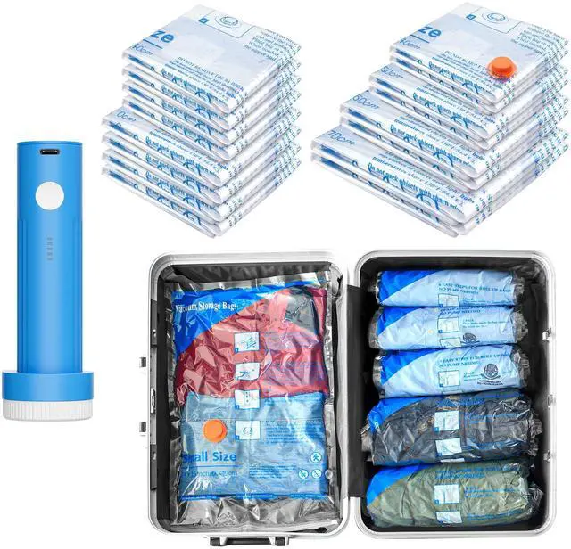 Main image of 16 Pack Vacuum seal bags for clothing With Coldless Pump, Vacuum Storage Bags,Space Saver Sealer Bags, Pillows, Comforters, Blankets, Bedding,Travel,