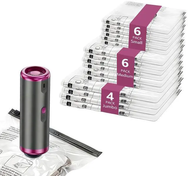 Main image of Vacuum Storage Bags with Rechargeable Electric Pump, 16 Pack Vacuum Seal Bags for Clothing Travel, 3 Sizes Compression Packing Bags 80% Space Saver for Clothes, Bedding & Seasonal Storage