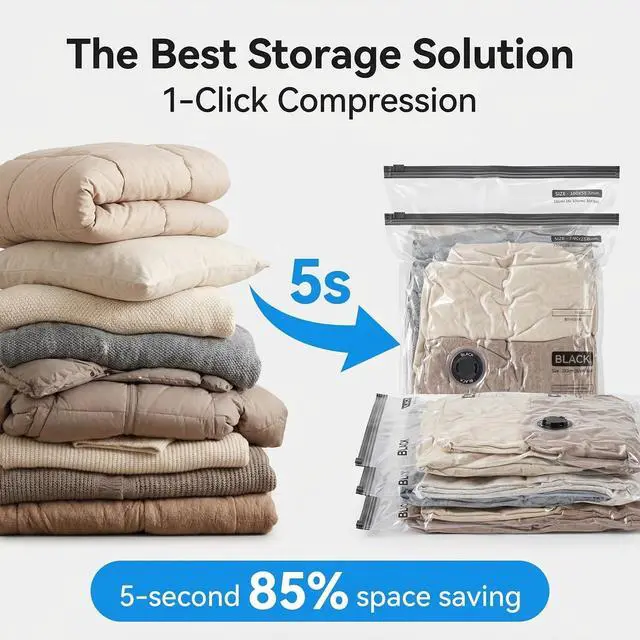 Alt view image 4 of 7 - Vacuum Storage Bags with Rechargeable Electric Pump, 16 Pack Vacuum Seal Bags for Clothing Travel, 3 Sizes Compression Packing Bags 80% Space Saver for Clothes, Bedding & Seasonal Storage