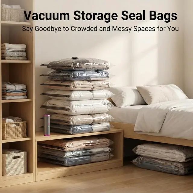 Alt view image 7 of 7 - Vacuum Storage Bags with Rechargeable Electric Pump, 16 Pack Vacuum Seal Bags for Clothing Travel, 3 Sizes Compression Packing Bags 80% Space Saver for Clothes, Bedding & Seasonal Storage