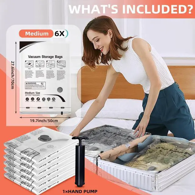 Alt view image 2 of 7 - Vacuum Storage Bags 6 Pack Medium - Space Saver Bags for Comforters, Blankets, Clothes with Hand Pump - Compression Sealer Bags for Travel, Luggage, Moving, Closet Organization.