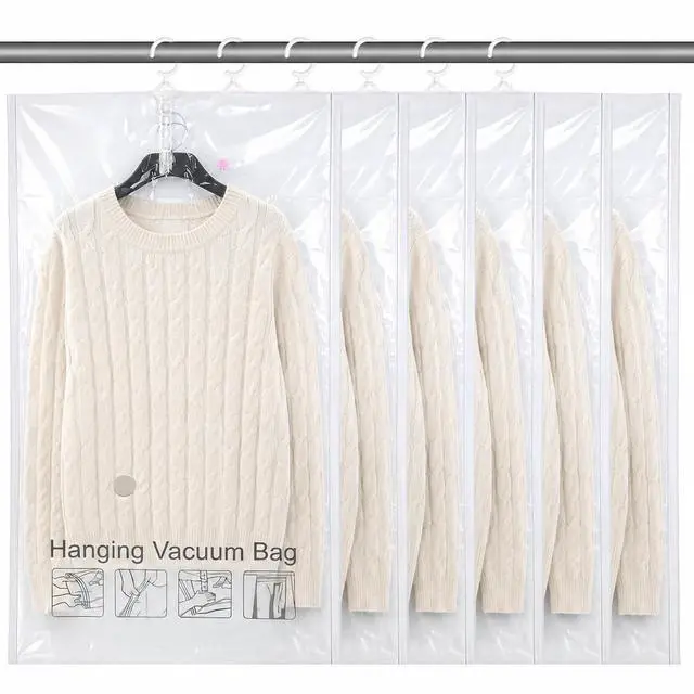 Main image of 6 Pcs Clear Hanging Vacuum Seal Bags for Clothing 43.3" x27.6"