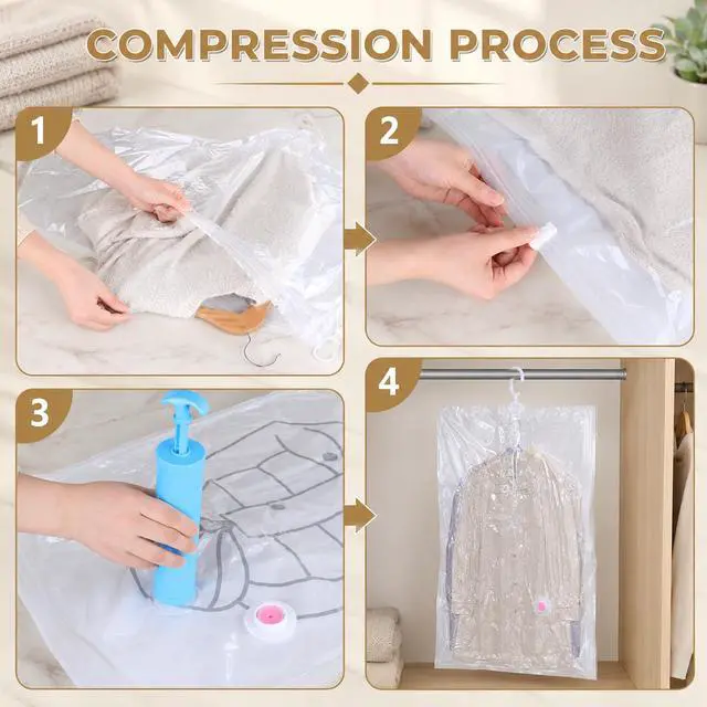 Alt view image 6 of 7 - 6 Pcs Clear Hanging Vacuum Seal Bags for Clothing 43.3" x27.6"