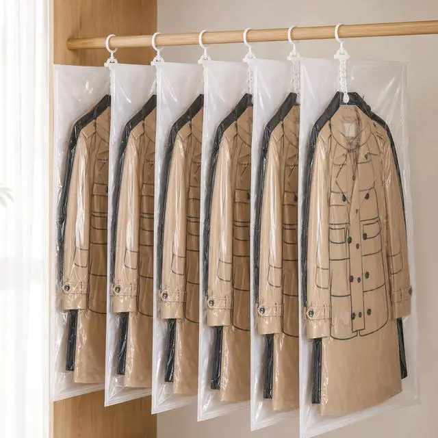 Alt view image 7 of 7 - 6 Pcs Clear Hanging Vacuum Seal Bags for Clothing 43.3" x27.6"
