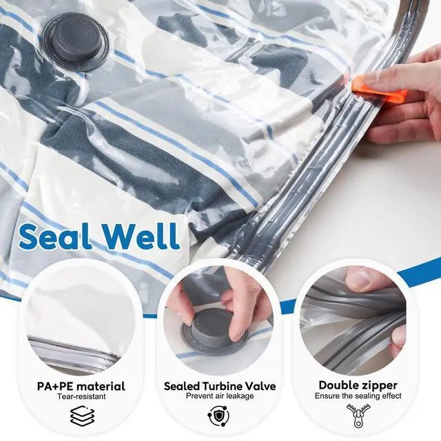 Alt view image 4 of 7 - Vacuum Seal Bags for Clothing Travel: 60000Pa LED Rechargeable Air Pump, 12 Pack Vacuum Bags for Luggage and Suitcase in 4 Combo Sizes, Space Saver Vacuum Storage Bags (12 Comb)