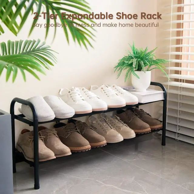 Main image of Expandable 2-Tier Shoe Rack for Closet and Entryway, Black