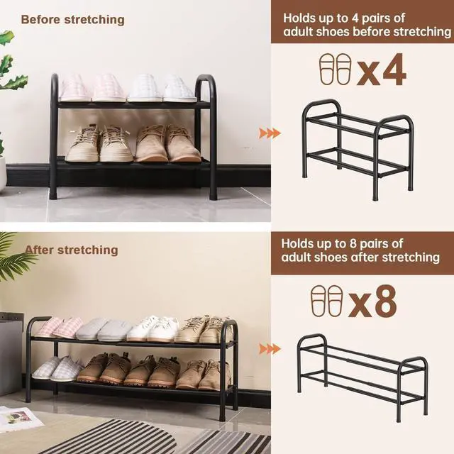 Alt view image 5 of 6 - Expandable 2-Tier Shoe Rack for Closet and Entryway, Black
