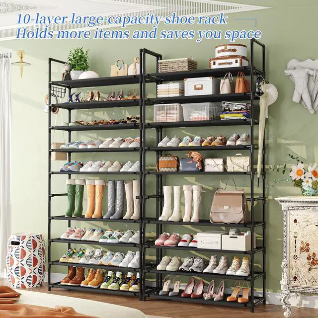 Alt view image 3 of 7 - Tall Shoe Rack Storage Holds 40 Pairs, 10 Tier Shoe Organizer Shelf Large Capacity for Entryway Closet, Black