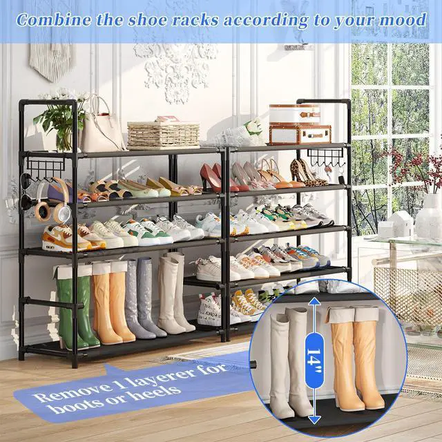 Alt view image 4 of 7 - Tall Shoe Rack Storage Holds 40 Pairs, 10 Tier Shoe Organizer Shelf Large Capacity for Entryway Closet, Black