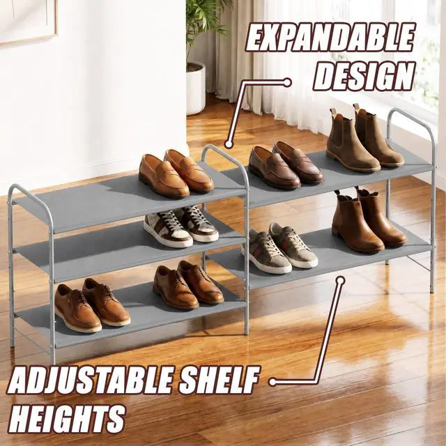 Alt view image 6 of 6 - 3-Tier Shoe Rack Storage Organizer, 9-16 Pairs, Grey