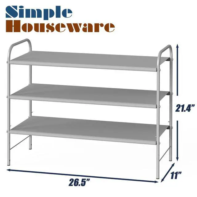 Alt view image 3 of 6 - 3-Tier Shoe Rack Storage Organizer, 9-16 Pairs, Grey