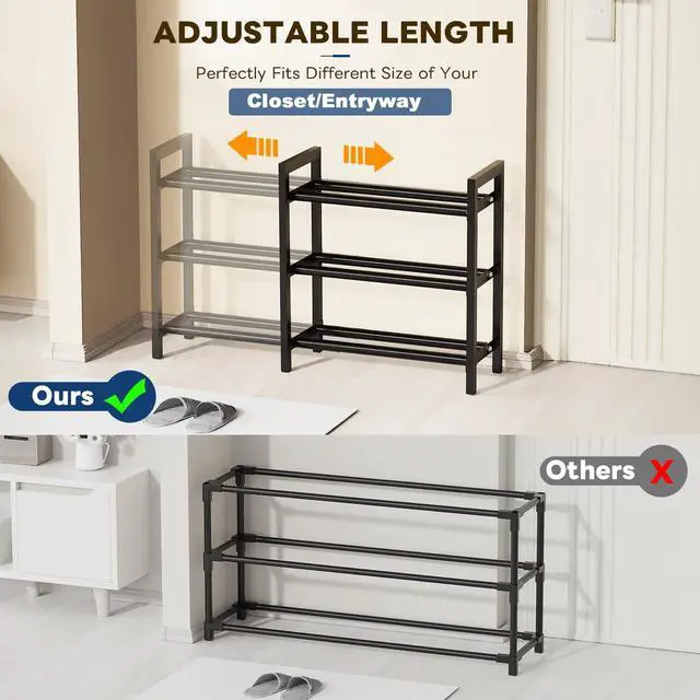 Alt view image 3 of 7 - 18-33 Expandable Shoe Rack for Closet, 3-Tier Shoe Organizer, Adjustable Shoe Rack for Front Door Entrance, Entryway