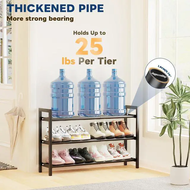 Alt view image 4 of 7 - 18-33 Expandable Shoe Rack for Closet, 3-Tier Shoe Organizer, Adjustable Shoe Rack for Front Door Entrance, Entryway