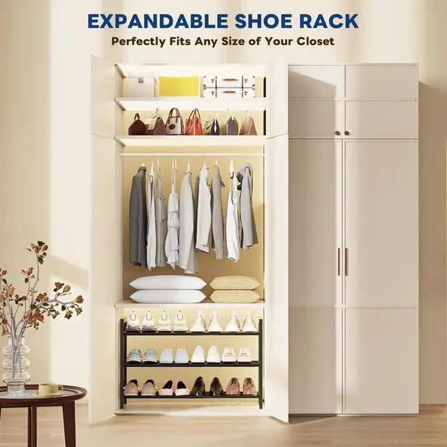 Alt view image 6 of 7 - 18-33 Expandable Shoe Rack for Closet, 3-Tier Shoe Organizer, Adjustable Shoe Rack for Front Door Entrance, Entryway