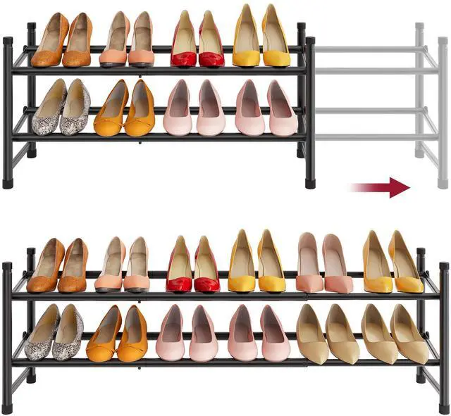 Main image of Expandable Shoe Rack for Closet 2 Tier, 28-41Stackable, Black