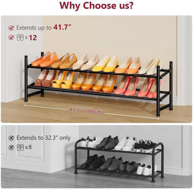 Alt view image 2 of 7 - Expandable Shoe Rack for Closet 2 Tier, 28-41Stackable, Black
