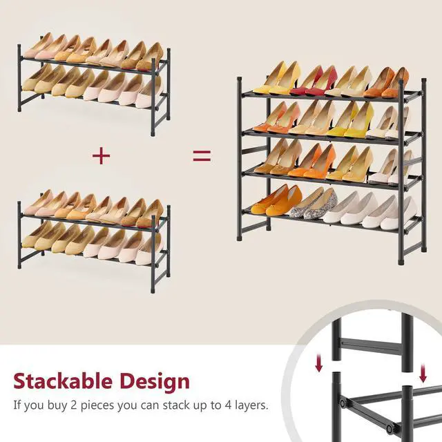 Alt view image 5 of 7 - Expandable Shoe Rack for Closet 2 Tier, 28-41Stackable, Black