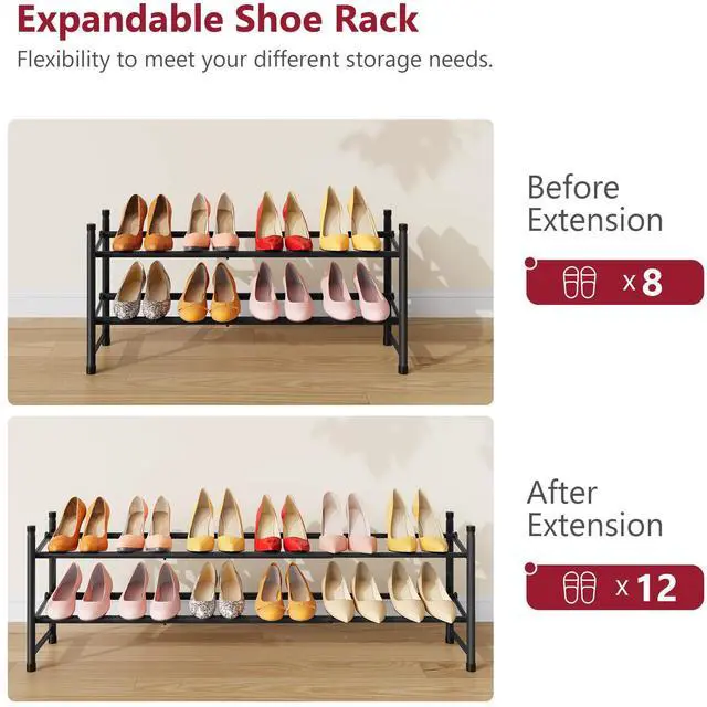 Alt view image 6 of 7 - Expandable Shoe Rack for Closet 2 Tier, 28-41Stackable, Black