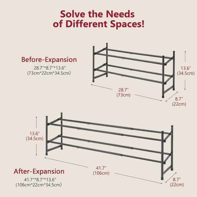 Alt view image 7 of 7 - Expandable Shoe Rack for Closet 2 Tier, 28-41Stackable, Black