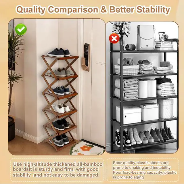 Alt view image 2 of 7 - Shoe Rack Bamboo Freestanding Folding Shoe Storage Organizer