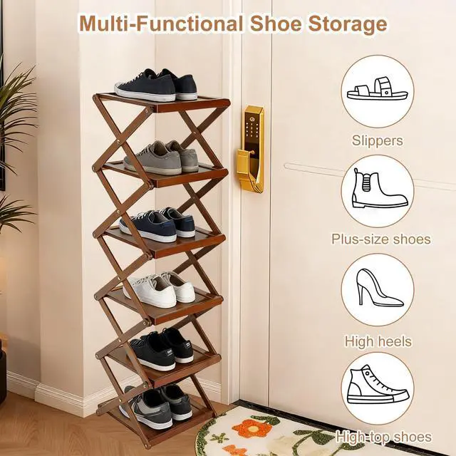 Alt view image 5 of 7 - Shoe Rack Bamboo Freestanding Folding Shoe Storage Organizer