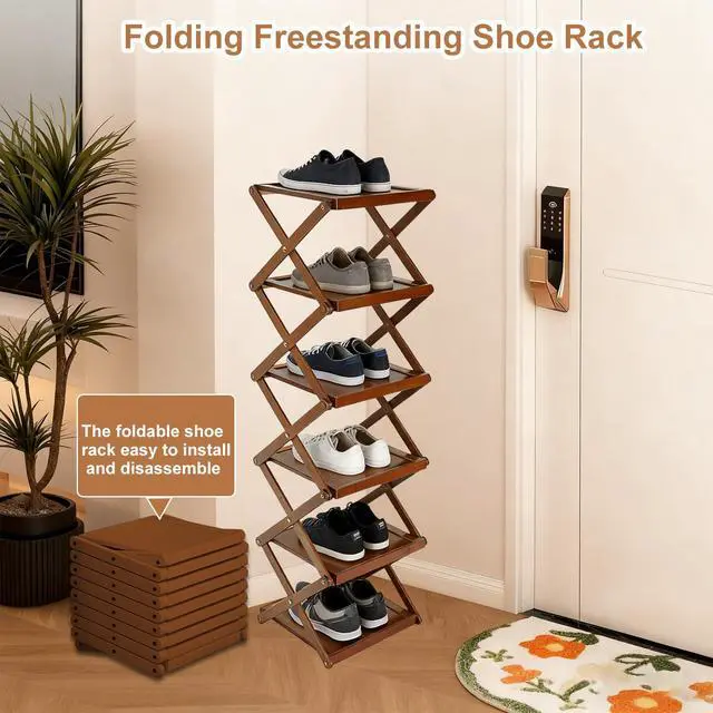 Alt view image 6 of 7 - Shoe Rack Bamboo Freestanding Folding Shoe Storage Organizer