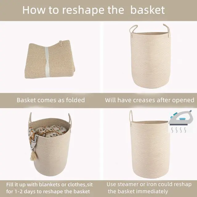 Alt view image 7 of 7 - Woven Cotton Rope Laundry Basket, 15" x 20" Laundry Hamper, Oatmeal