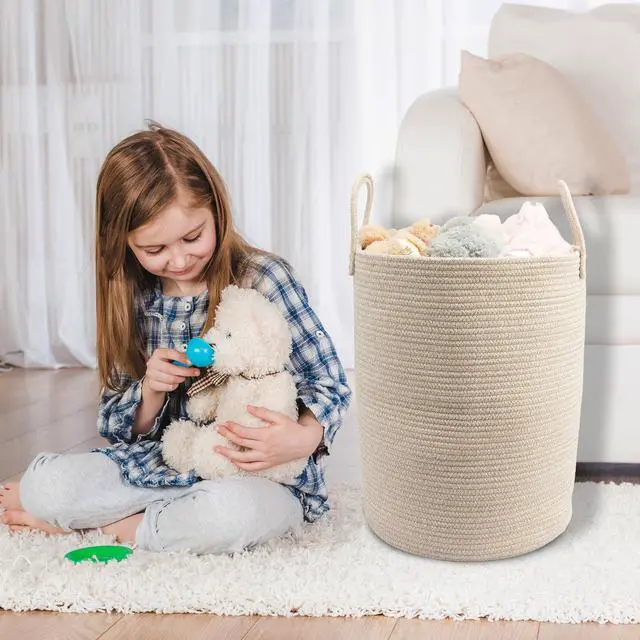 Alt view image 6 of 7 - Woven Cotton Rope Laundry Basket, 15" x 20" Laundry Hamper, Oatmeal