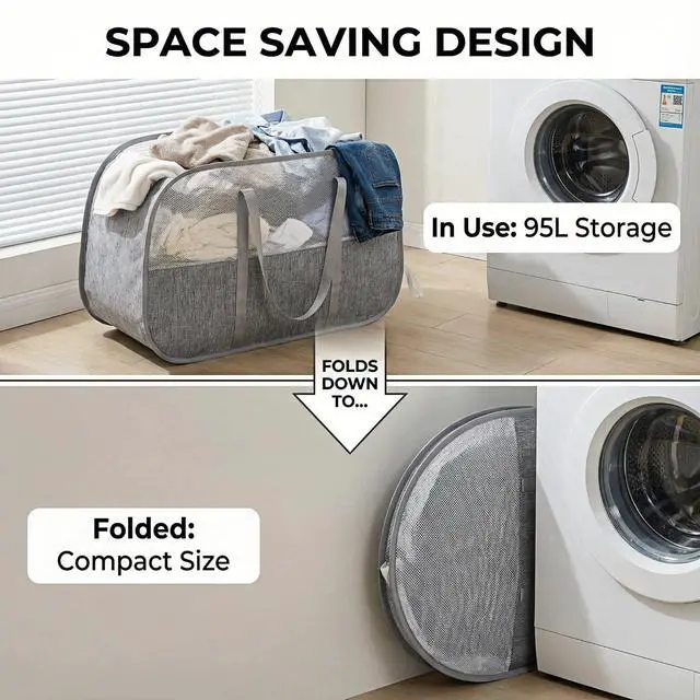 Alt view image 3 of 7 - 95L Collapsible Laundry Basket, Dirty Clothes Hamper