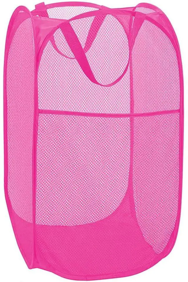 Main image of Deluxe Strong Mesh Pop up Laundry Hamper Basket with Side Pocket for Laundry Room, Bathroom, Kids Room, College Dorm or Travel Blush
