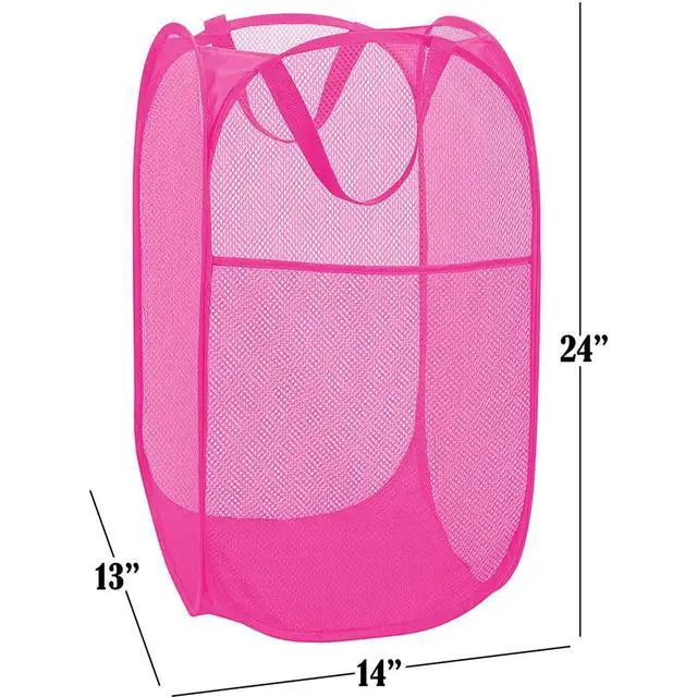 Alt view image 2 of 6 - Deluxe Strong Mesh Pop up Laundry Hamper Basket with Side Pocket for Laundry Room, Bathroom, Kids Room, College Dorm or Travel Blush