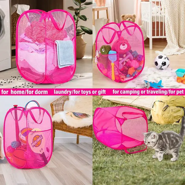 Alt view image 6 of 6 - Deluxe Strong Mesh Pop up Laundry Hamper Basket with Side Pocket for Laundry Room, Bathroom, Kids Room, College Dorm or Travel Blush