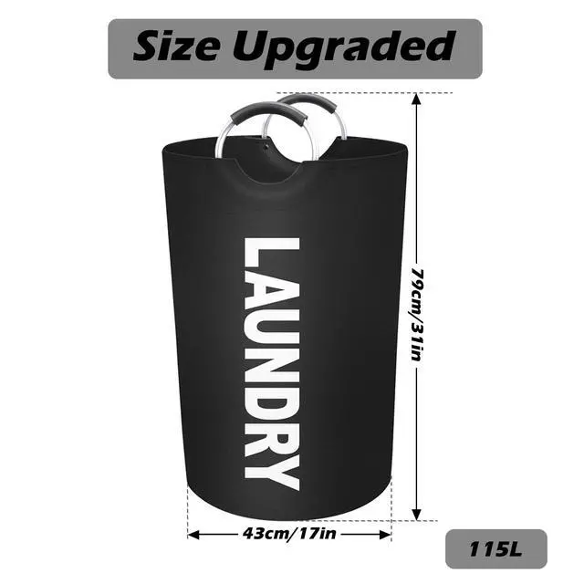 Alt view image 2 of 6 - 115L Large Laundry Basket, Freestanding Tall Clothes Hamper, Foldable Washing Bin, Collapsible Laundry Bag (BLACK)