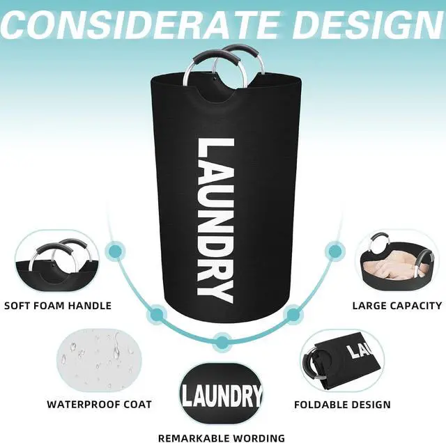 Alt view image 4 of 6 - 115L Large Laundry Basket, Freestanding Tall Clothes Hamper, Foldable Washing Bin, Collapsible Laundry Bag (BLACK)