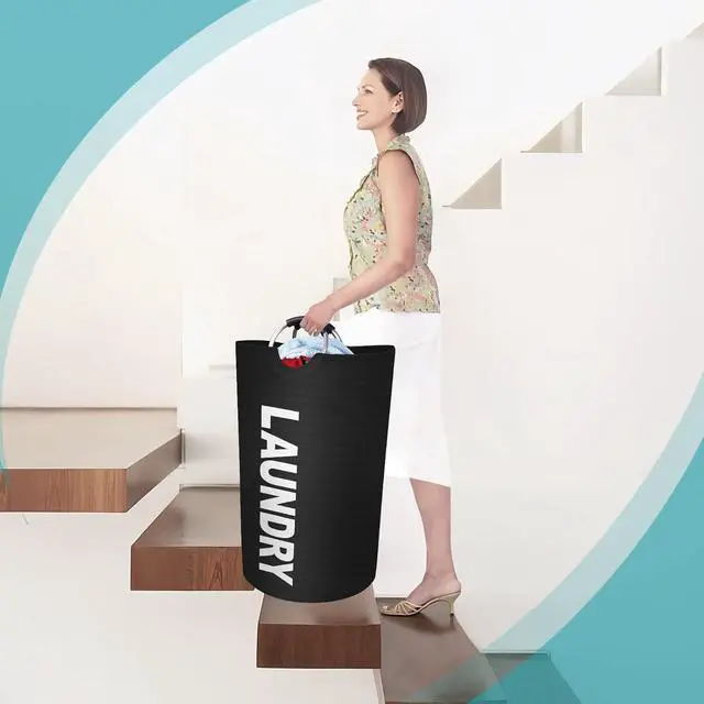 Alt view image 5 of 6 - 115L Large Laundry Basket, Freestanding Tall Clothes Hamper, Foldable Washing Bin, Collapsible Laundry Bag (BLACK)