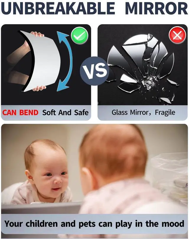 Alt view image 4 of 7 - Full Length Mirror for Kids Safety Shatterproof Mirror, Plastic Wall Mirrors, Made Of Acrylic Plexiglass Mirrors, 4 Pcs 12"x12", Long Bedroom Door Closet Mirror's, Workout For Home Gym Body Mirror's
