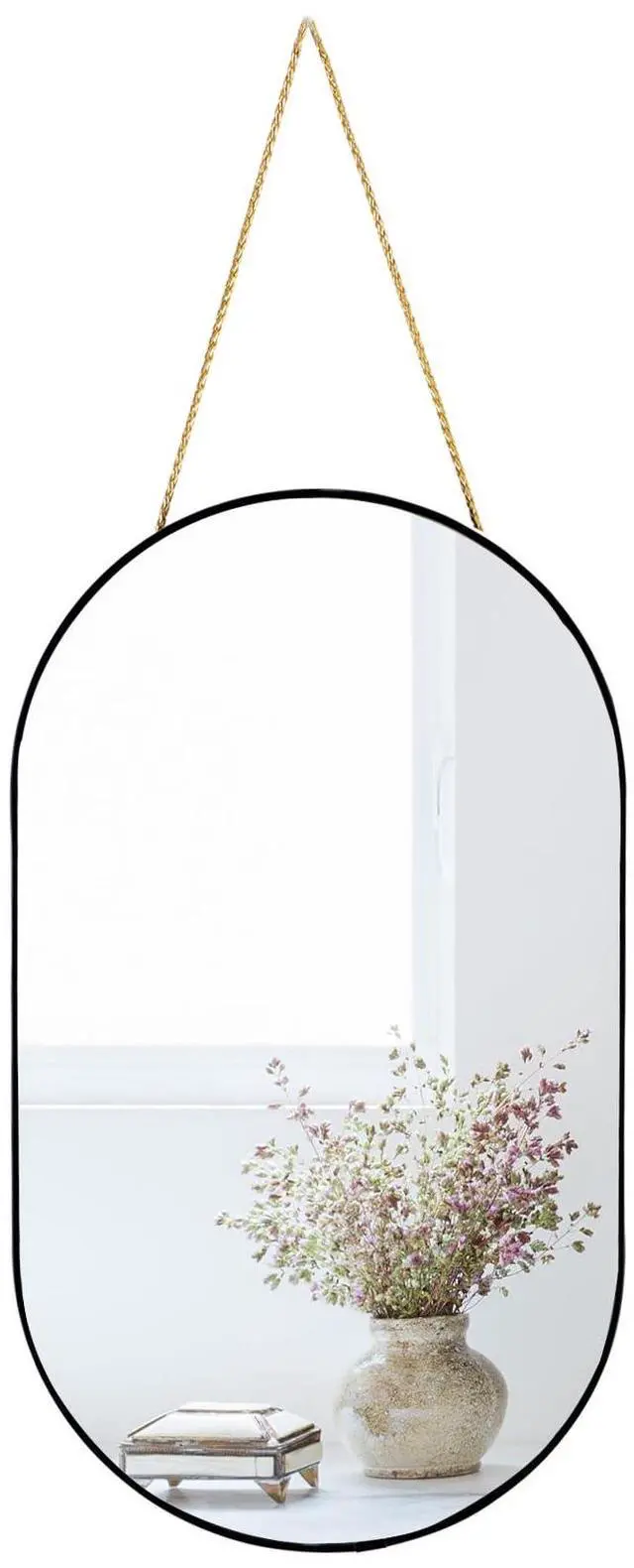 Main image of Oval Wall Mirror, Gold, Oval Shape, for Bathrooms and More (Black, 16x9.2 inch)
