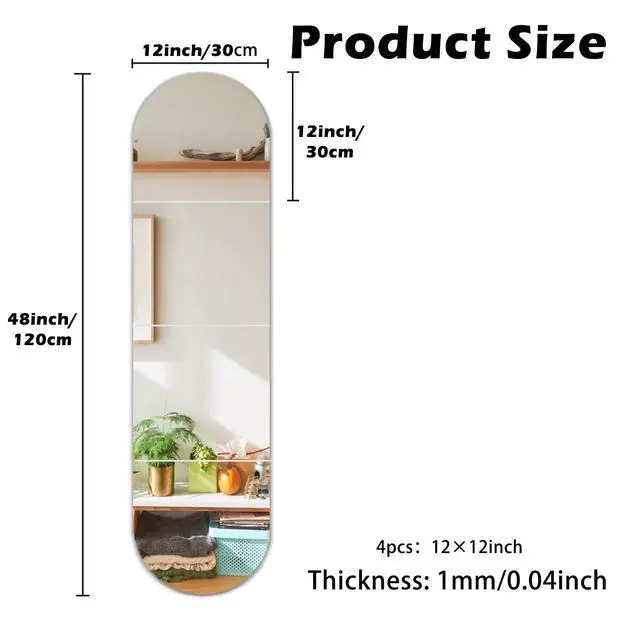 Alt view image 2 of 7 - Mirrors Wall Full Length, 12x12in 4pcs Kids Acrylic Mirror Stickers, Full Body Length Mirrors for Walls, Wall-Mounted Stick On Frameless for Mirror, Mirror Stickers for Makeup Workout Gym Hallway Dorm