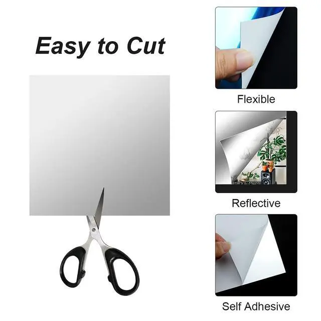 Alt view image 4 of 7 - 10 Pieces Flexible Mirror Sheets, Self Adhesive Decorative Plastic Mirror Tiles Non-Glass Mirror Stickers for School Educational and Home Wall Decor(8x8 Inch)