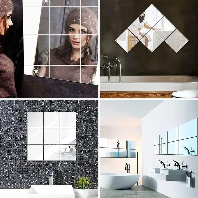 Alt view image 6 of 7 - 10 Pieces Flexible Mirror Sheets, Self Adhesive Decorative Plastic Mirror Tiles Non-Glass Mirror Stickers for School Educational and Home Wall Decor(8x8 Inch)