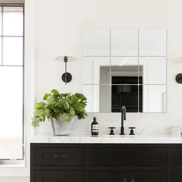 Alt view image 7 of 7 - 4 Packs Peel and Stick Mirrors for Wall, Self Adhesive Acrylic Mirror Tiles