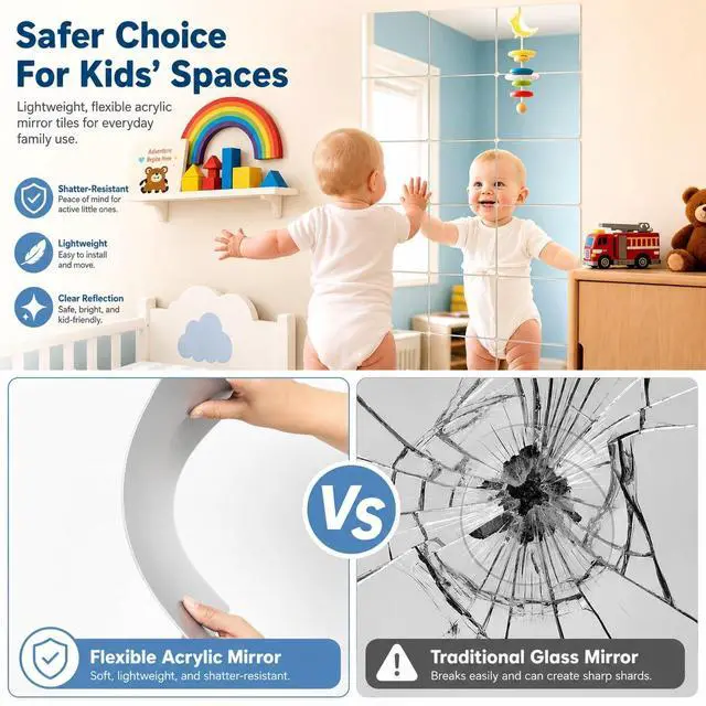 Alt view image 5 of 7 - 4 Packs Peel and Stick Mirrors for Wall, Self Adhesive Acrylic Mirror Tiles