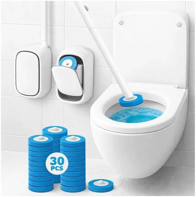 Main image of 30 Pack Disposable Toilet Bowl Brush & Holder Set with Auto-Open Lid